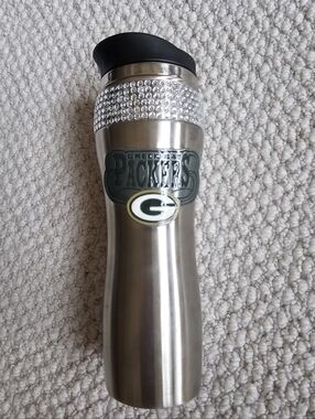 Green Bay Packers Stainless Steel Bling Crystal Travel Coffee Mug 12 Oz